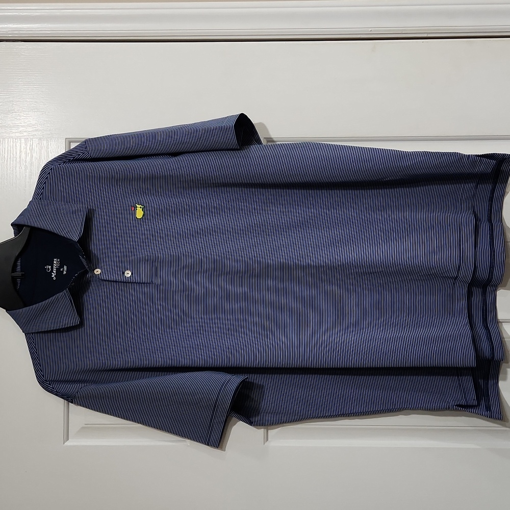 Master's Tech Mens Shirt XLarge Golf Polo Stripes Blue Short Sleeve